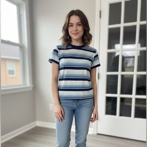 ROLLA'S Vintage Y2K/90s Inspired Blue & White Striped T-Shirt - S